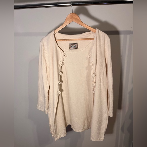 Raw Silk Cream Tunic Blouse w Buttons - Picture 2 of 8